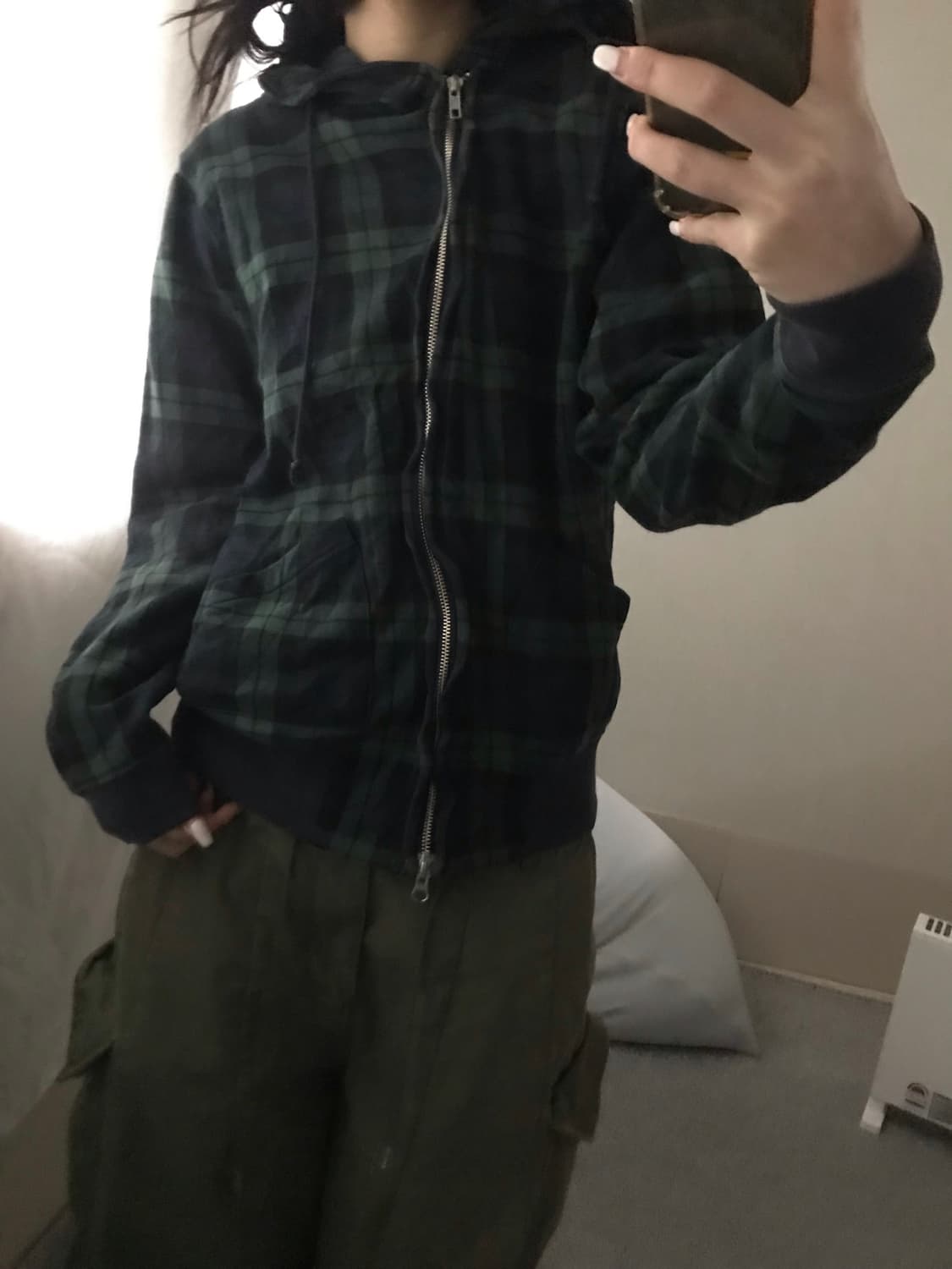 빔즈 체크 사선 후드집업 상품이미지1