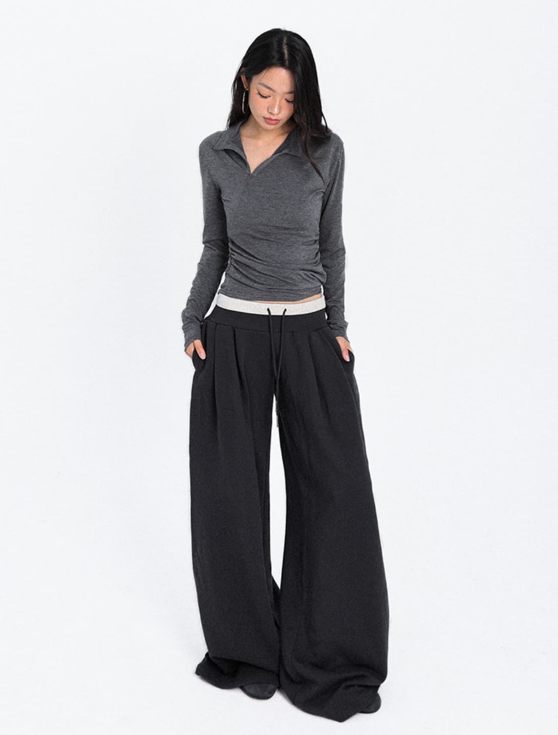 오운서 One Draped Shirring Long Sleeve_Gray 상품이미지2