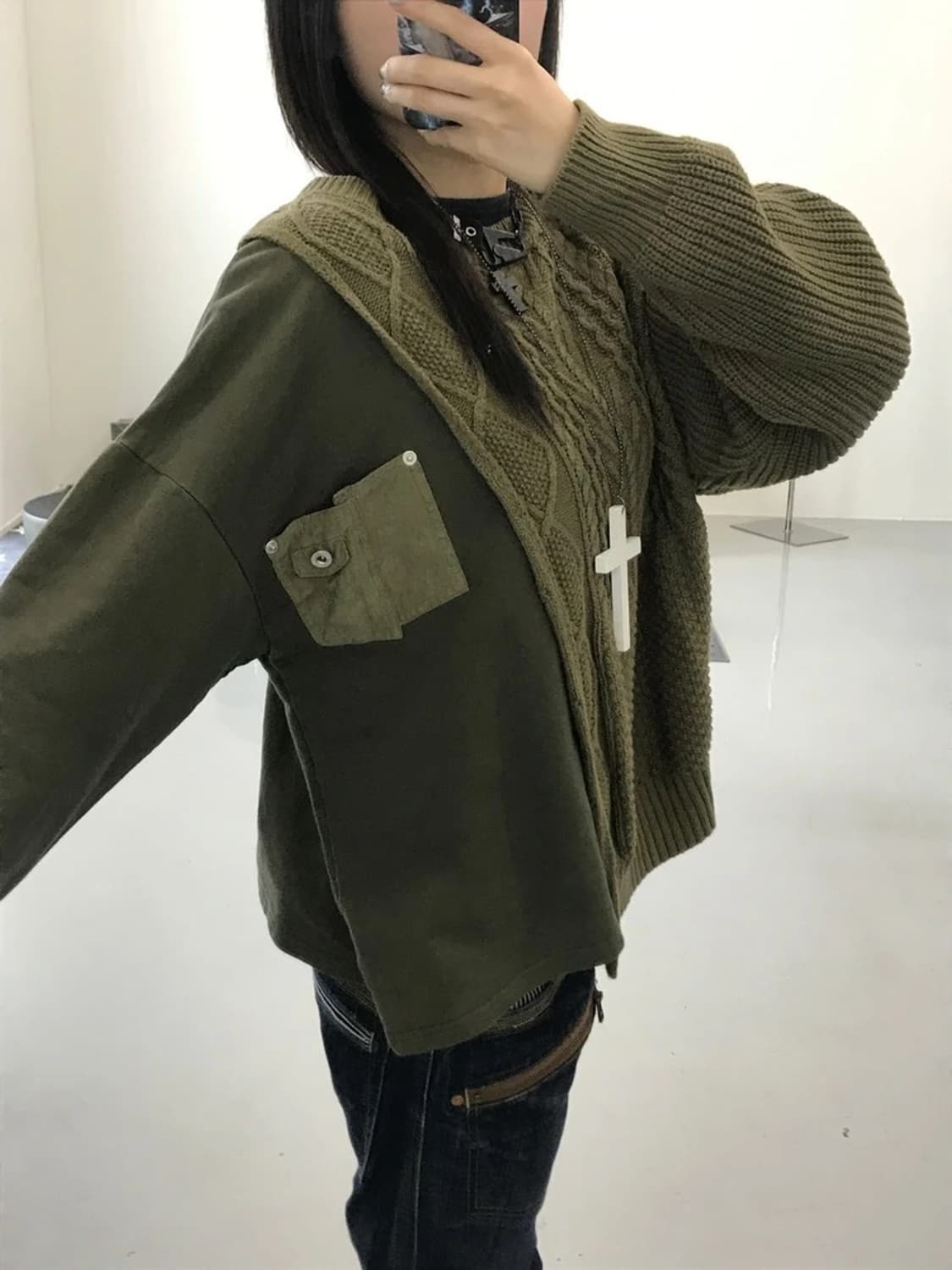 JPN 카키 디테일 니트 상품이미지3