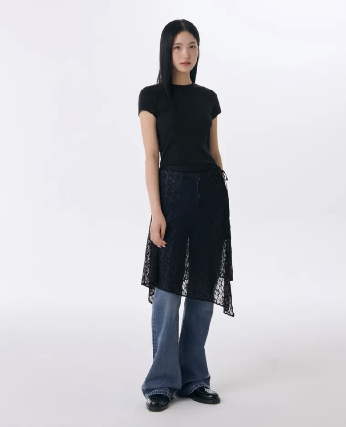 우먼즈 레이스 레이어드 랩 스커트 블랙 상품이미지1