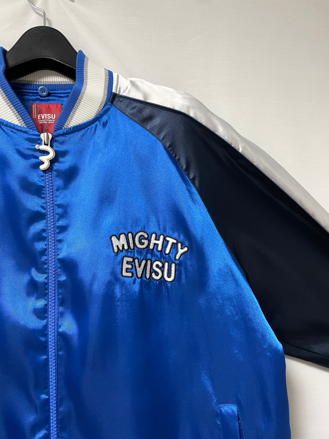 EVISU 에비수 빅로고 새틴 바시티 자켓 블루종 스카쟌 M 상품이미지3