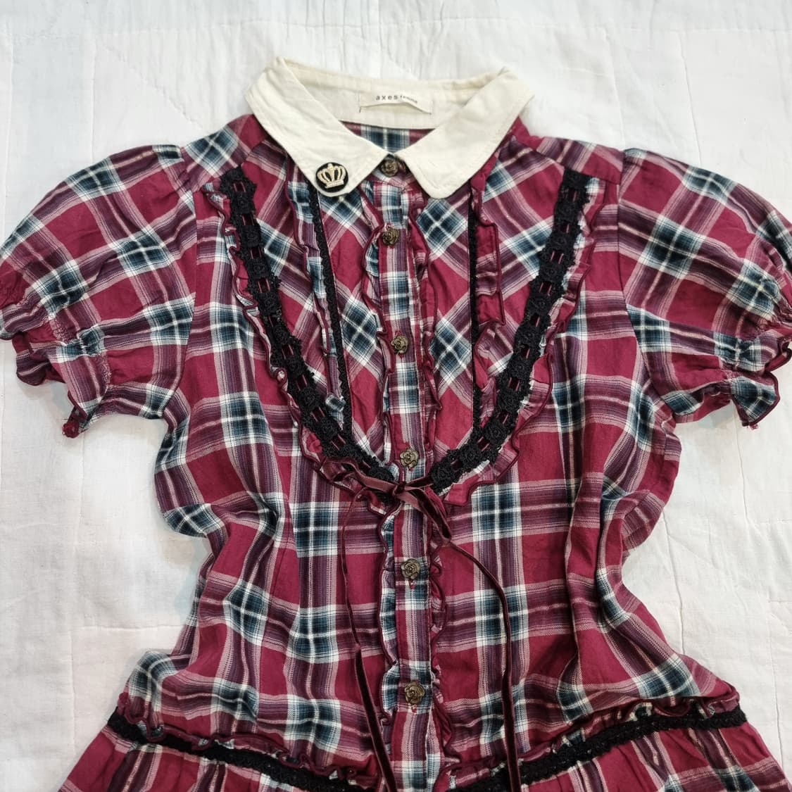 axes femme 체크 레이스 모리걸 원피스 상품이미지2