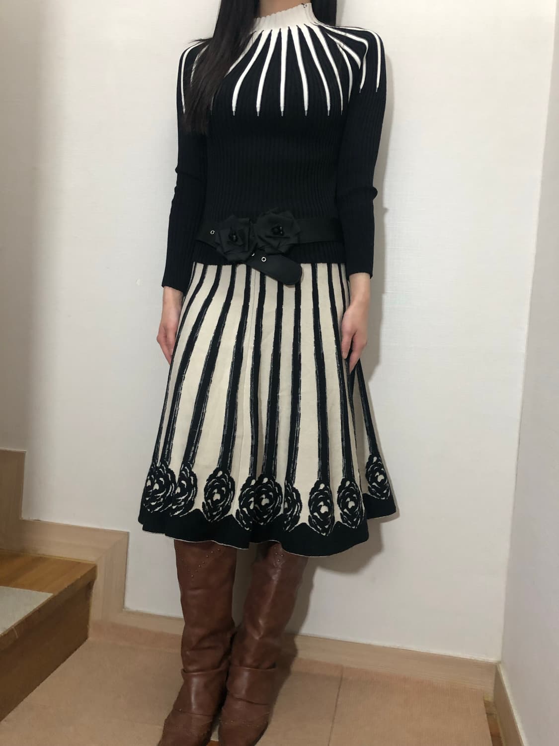 빈티지 블랙 앤 화이트 오리엔탈 스커트 상품이미지5