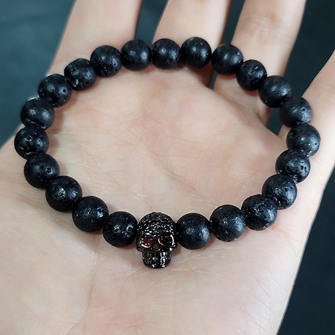 Nightjaw 바솔트 8mm 남자 빈티지 비즈 해골 원석 팔찌 상품이미지4