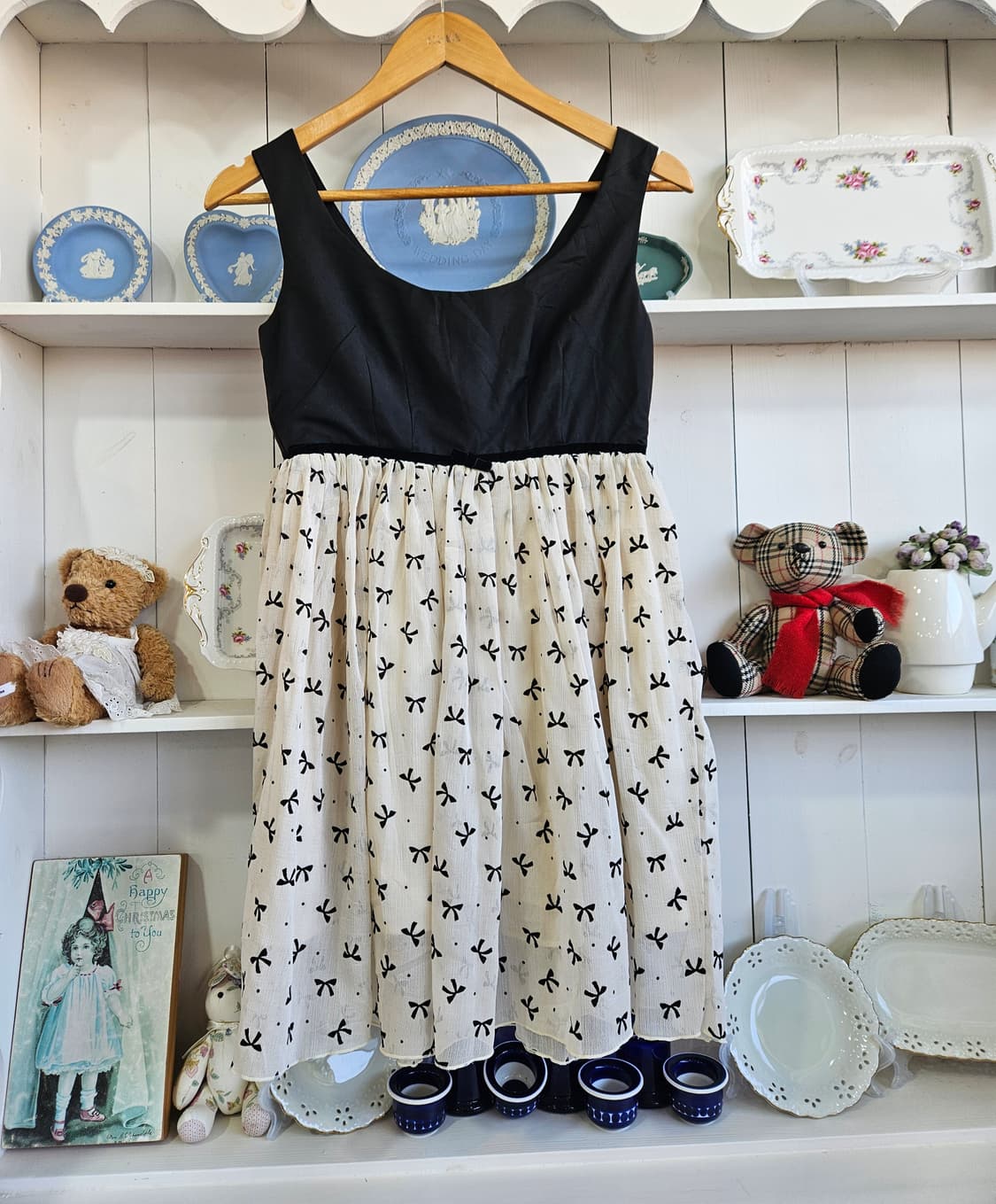 리본 쉬폰 배색 원피스 상품이미지2