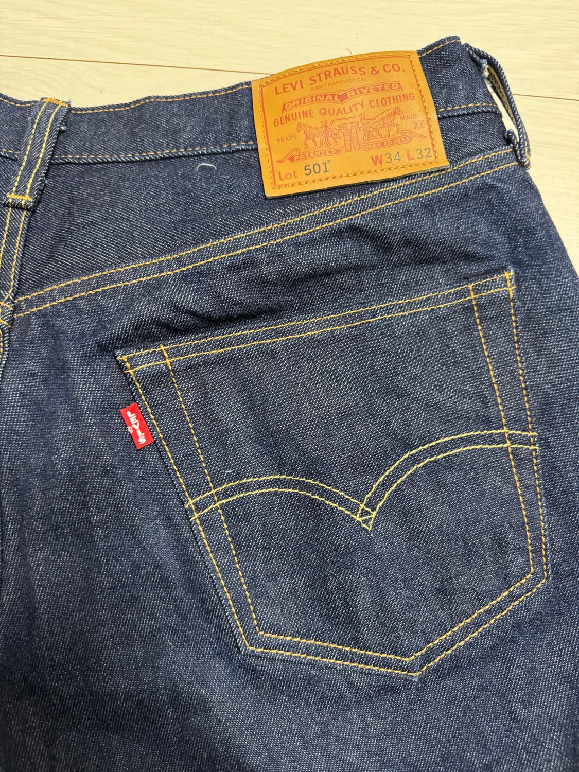 리바이스 501 오리지널 셀비지 34x32 1회 세탁 후 1회 착용 판매 상품이미지4