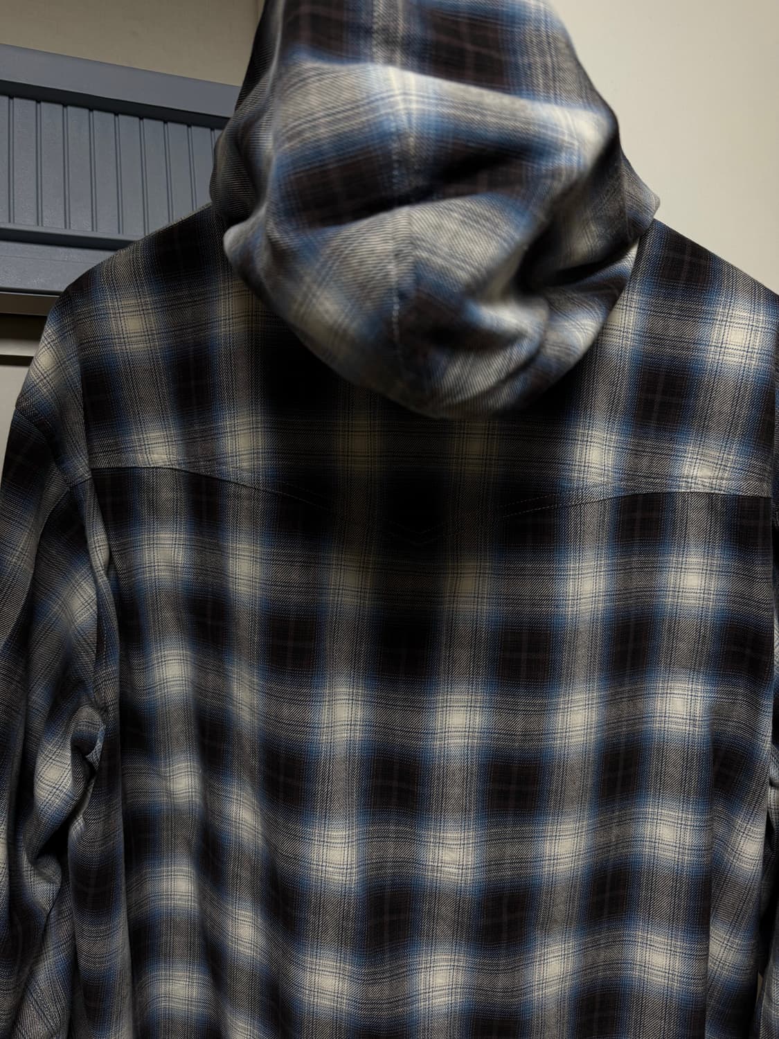 [M] 애프터프레이 웨스턴 체크 후디 셔츠 블루 상품이미지10