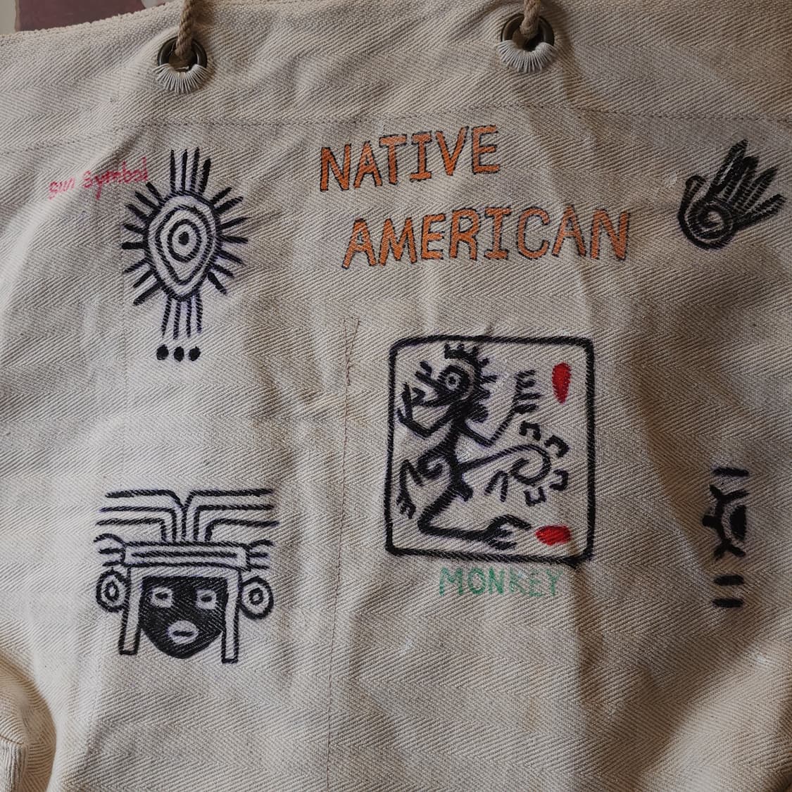 핸드 드로잉 캔버스 토트백 빈티지 더플백 리메이크 화이트 아메리칸 심볼 상품이미지4