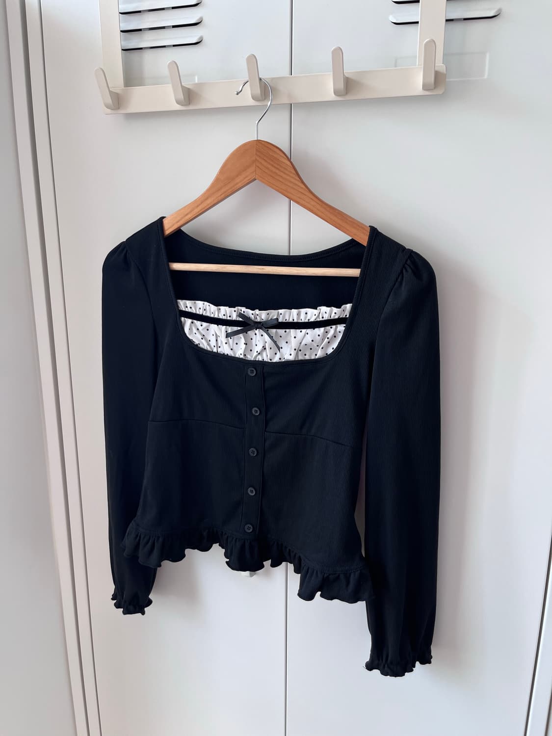 Dazy 도트 셔링 레이어드 러블리 롱 슬리브 상품이미지8