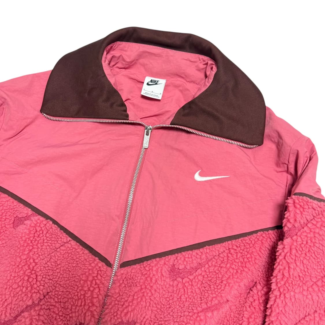 나이키 멀티로고 핑크 브라운 뽀글이 후리스 집업 상품이미지4