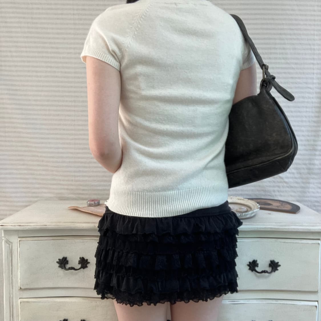 jpn vintage 아이보리 버튼 반팔 니트 y2k 스트릿 갸루 펑키 상품이미지3