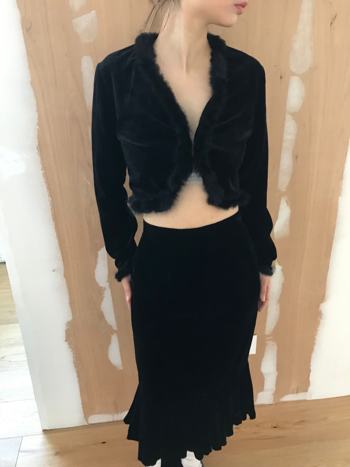 vintage velvet frill skirt (26inch) 상품이미지3