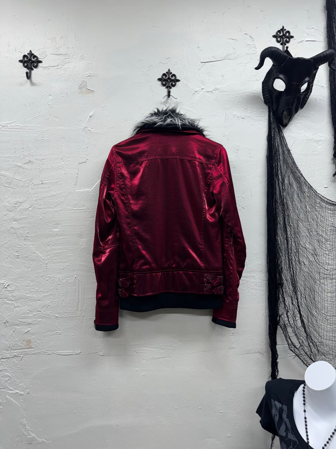 Midas 00s vkei satin red fur jacket 상품이미지9