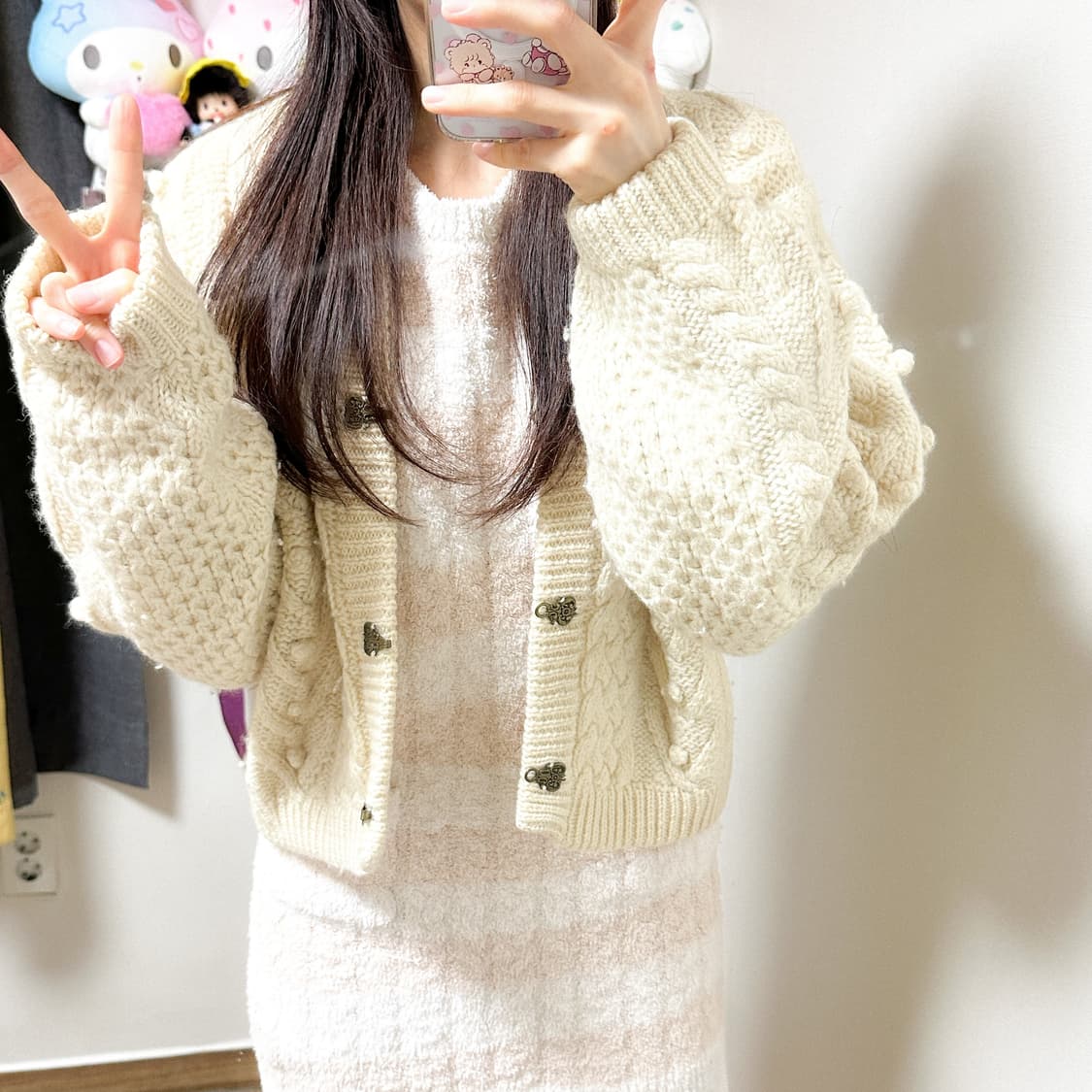 빈티지 폼폼이 집업 노르딕 달천깔 히메갸루 로걀 라떼 모리걸 아오이유우 상품이미지2