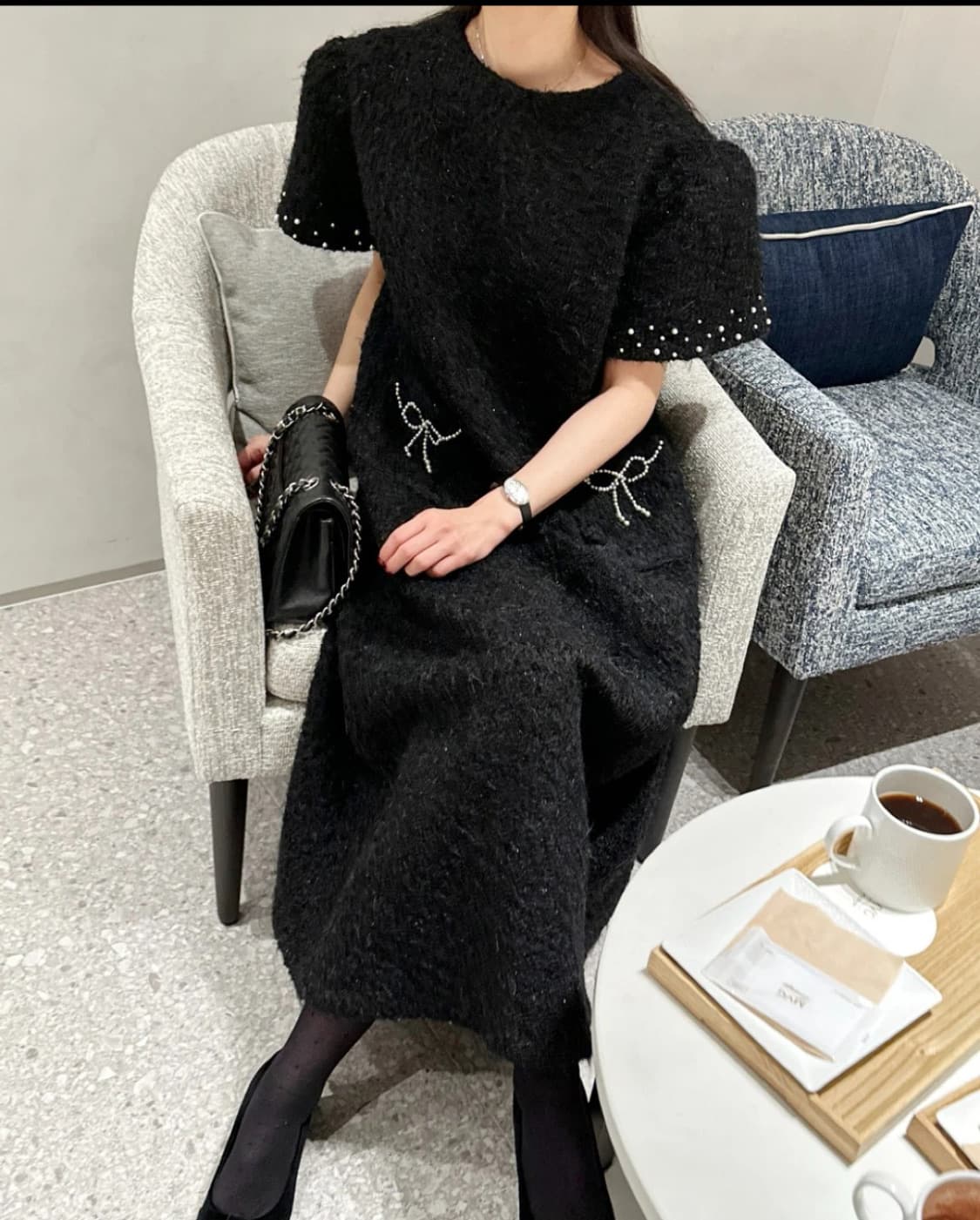 바이씨니 제작 리본진주롱원피스 블랙 급처 새상품급 상품이미지2