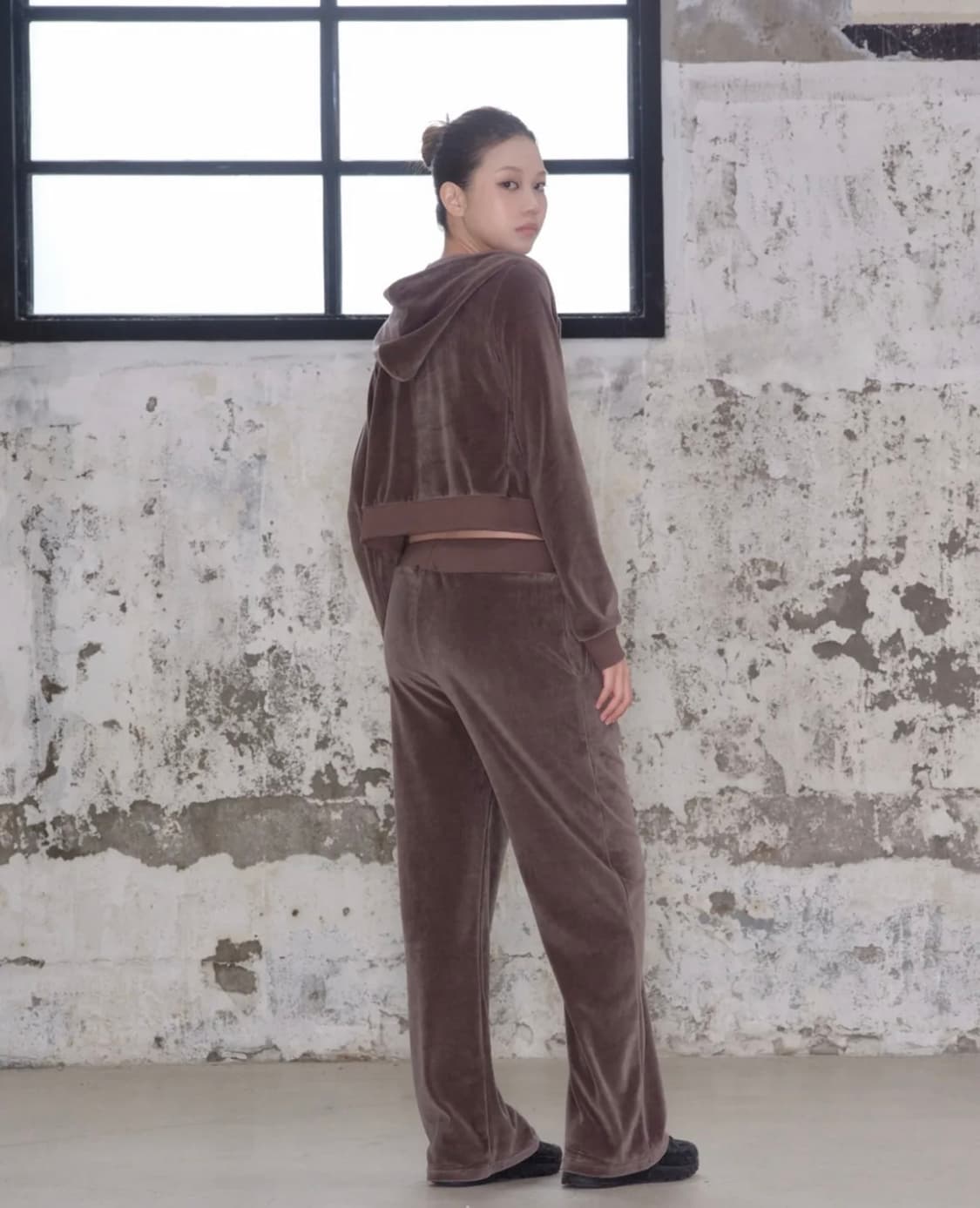 애즈온 코코 벨벳 벨루어 트레이닝 세트 셋업 후드집업 팬츠 브라운 상품이미지4