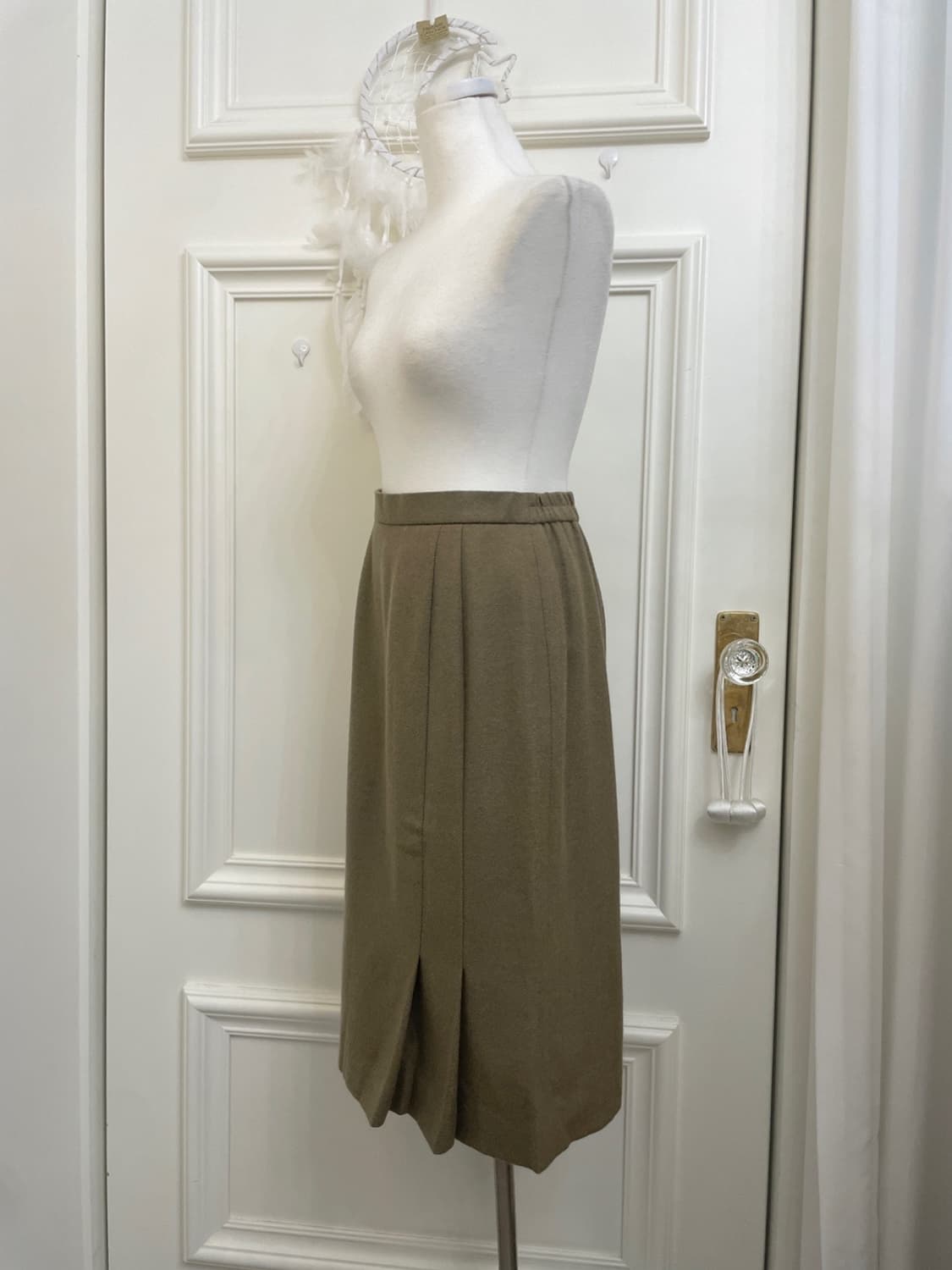 khaki brown twill pleats wool skirt 상품이미지2