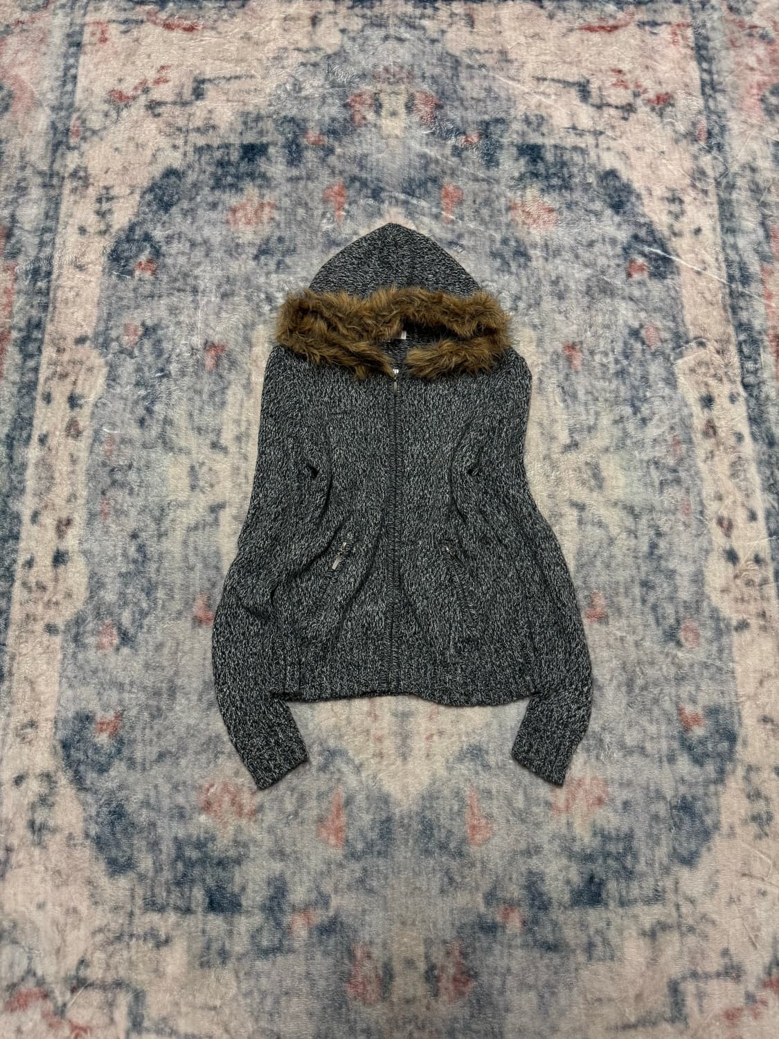 Colza trimming fur knit hoodie  상품이미지2