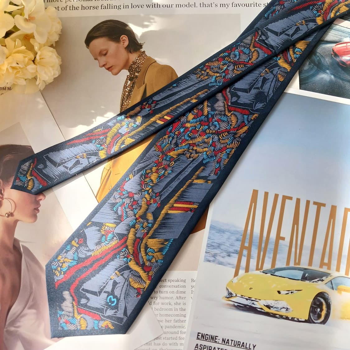 밀라숀 실크 네이비 아트 패턴 넥타이 9.5cm A+등급 A19865 상품이미지3