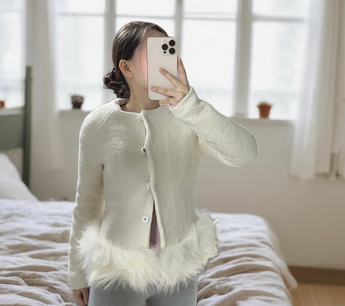 빈티지 이타리아 디자인너 트위드 라쿤퍼 자켓 상품이미지1