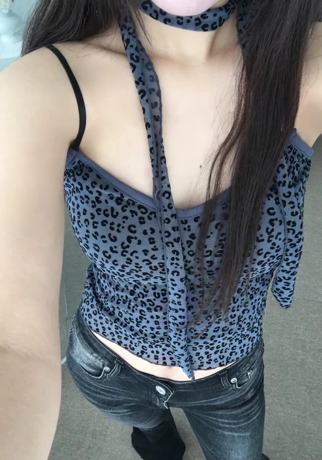 레오파드 슬리브리스 스카프 세트 나시 호피 갸루 y2k 상품이미지1