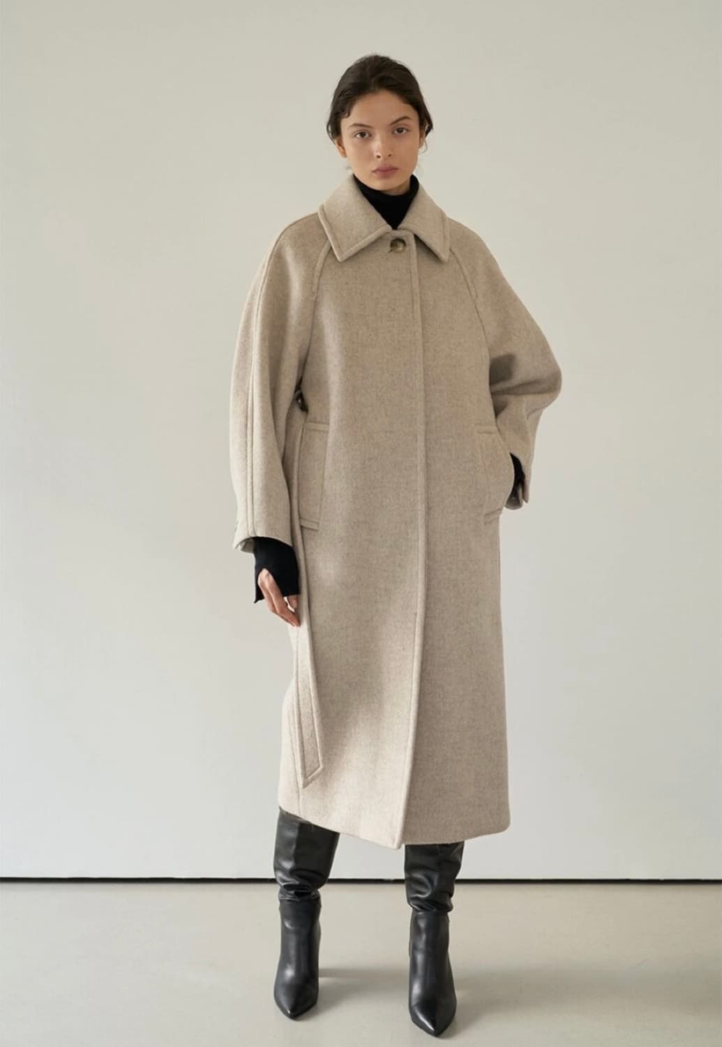 모한 케시미어 싱글 버튼 코트 오트밀 S 상품이미지1