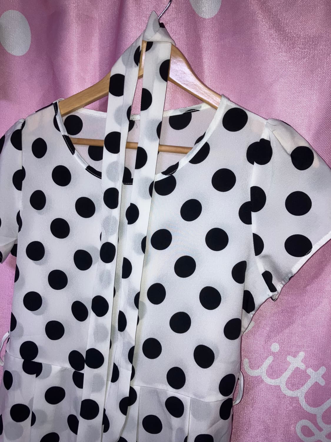 jpn 도트 블라우스+머플러 세트 상품이미지3