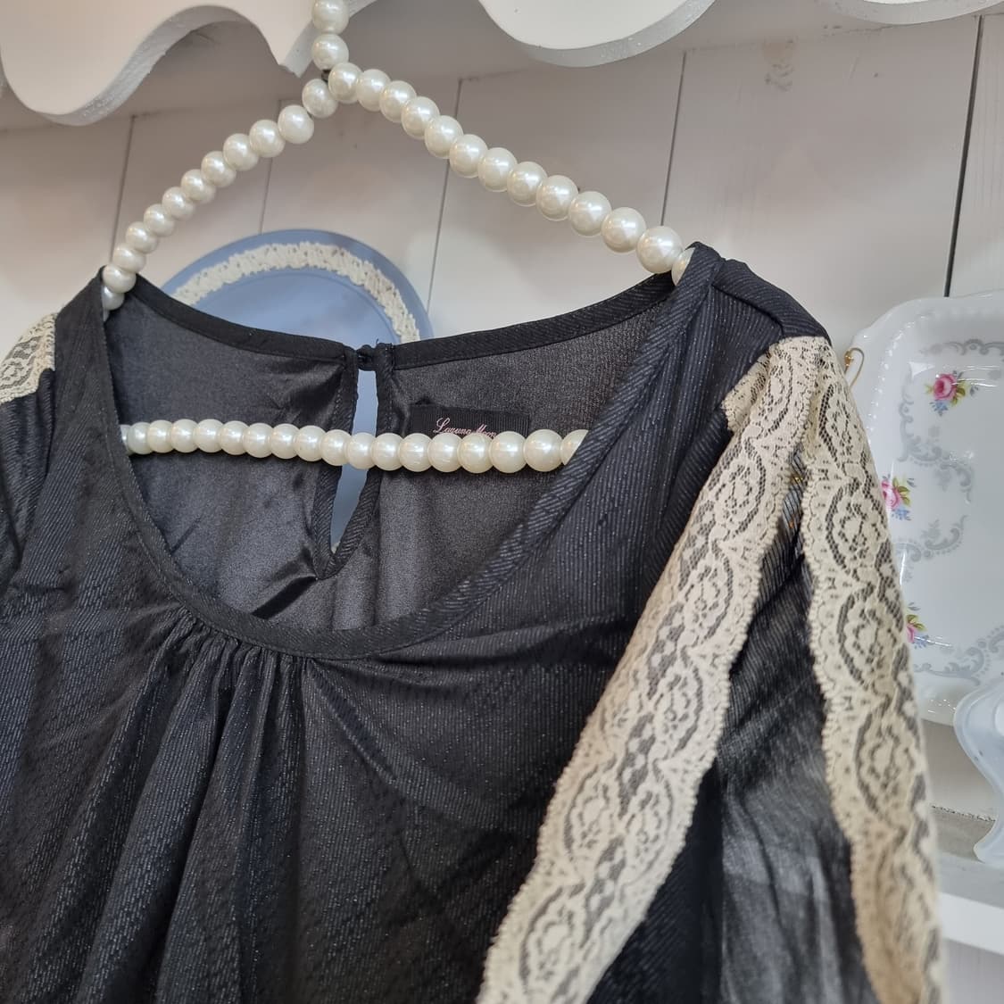 블랙 레이스 롱 슬리브 원피스 상품이미지4