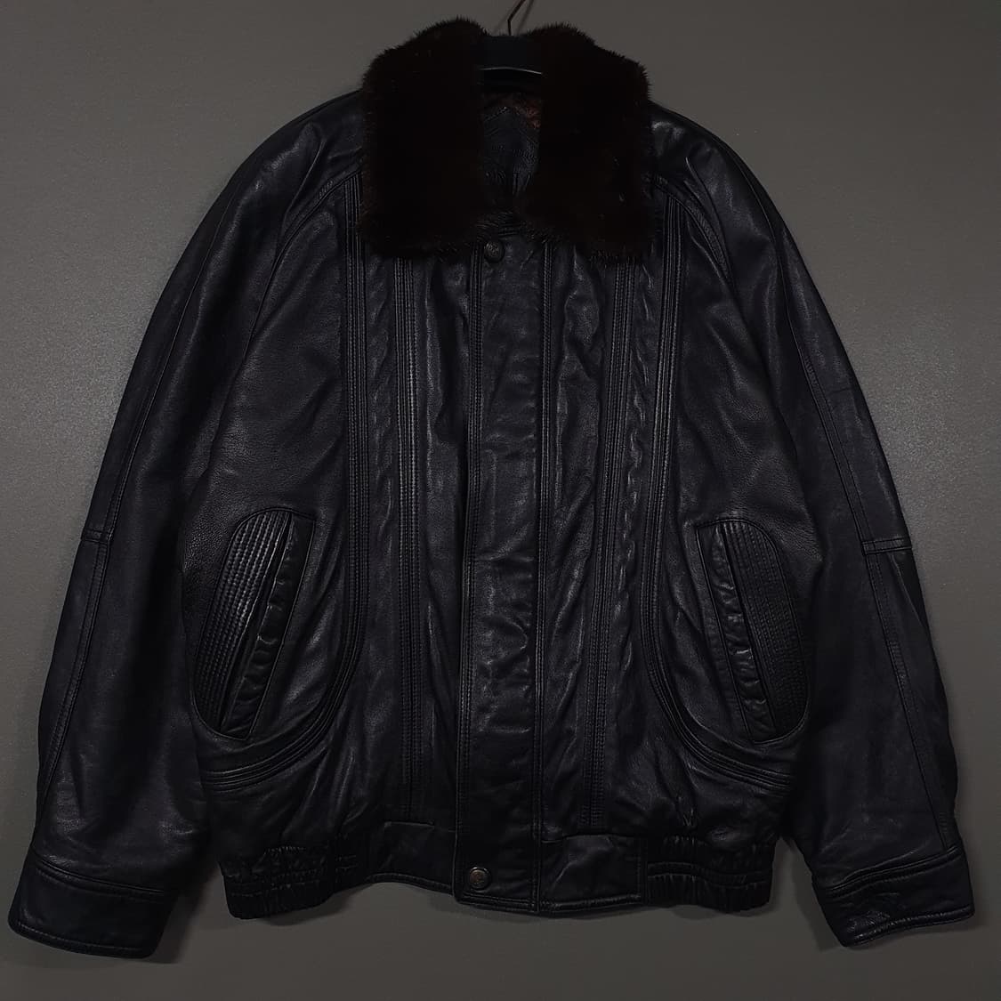 L (100) INDIAN 인디안 양가죽 블루종 레더 봄버 블랙 퍼 자켓 상품이미지1