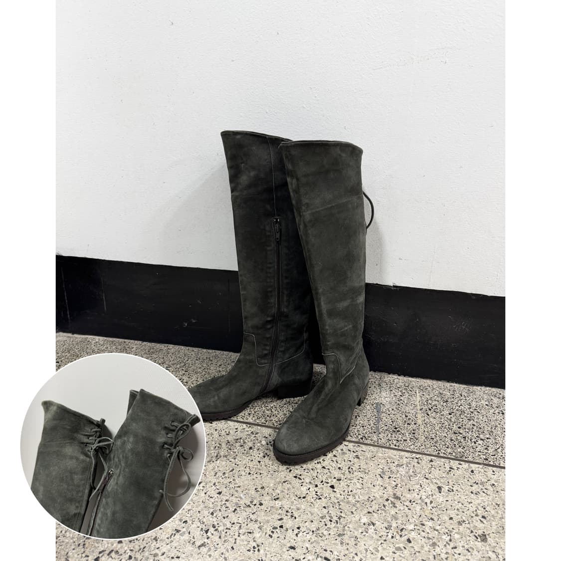 리얼 레더 스웨이드 백 스트링 부츠 상품이미지1