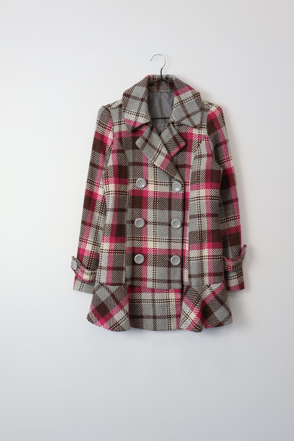 Jpn Hot Pink Plaid Double-Breasted Coat 상품이미지3