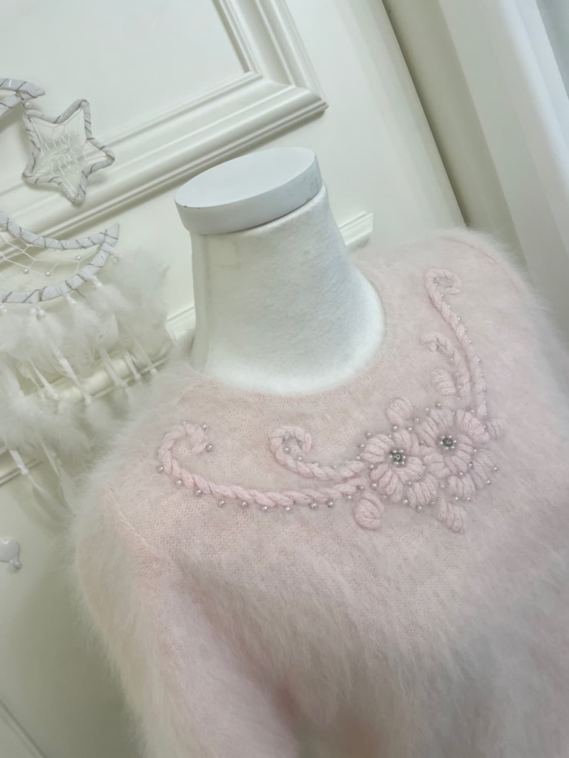 baby pink flower embroidery angora half 상품이미지7