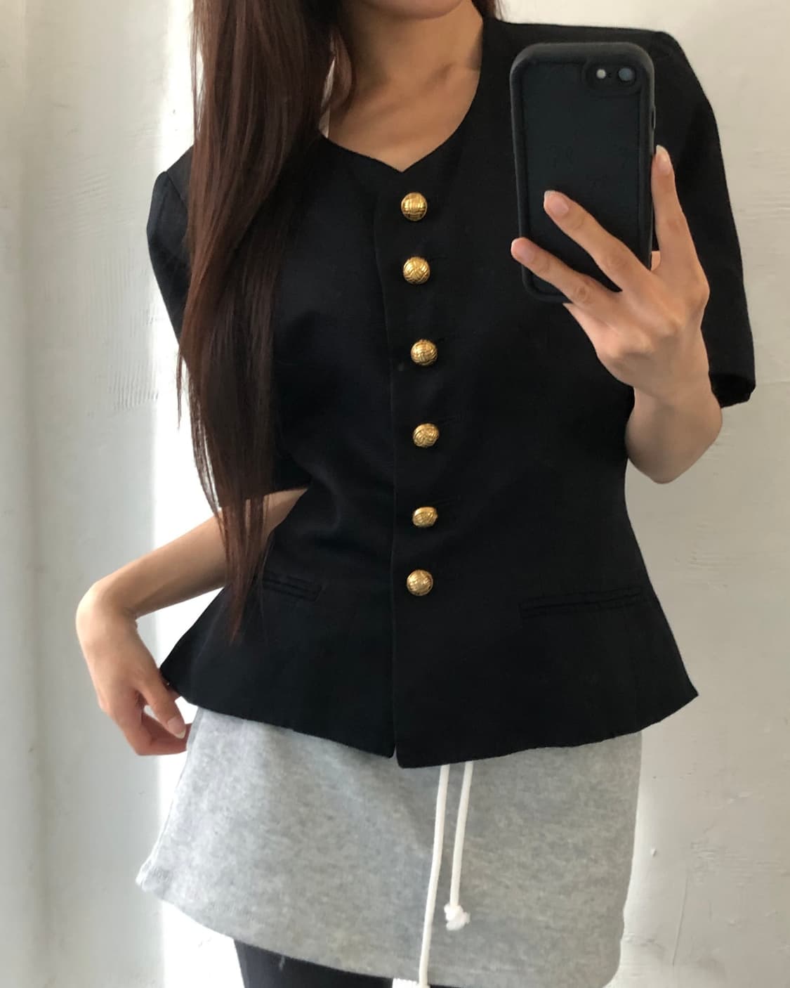 Celine 셀린느 블랙 컬러 골드 버튼 하프 블레이저 상품이미지1