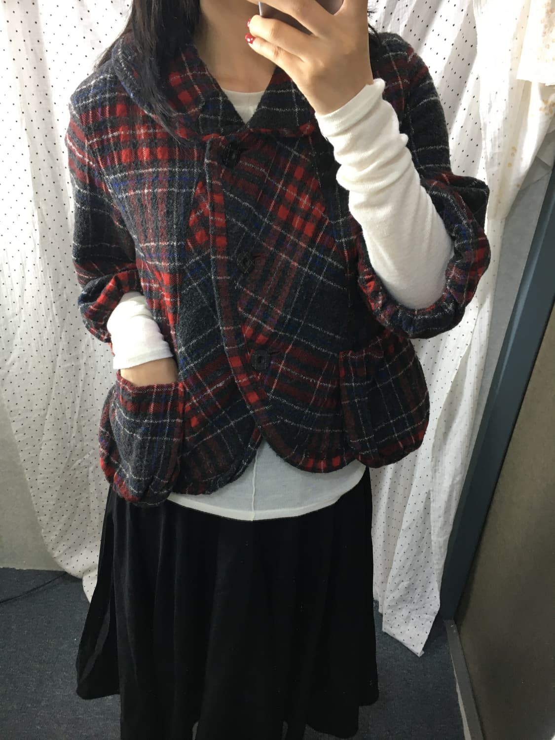 레드 체크 숏 자켓 상품이미지3