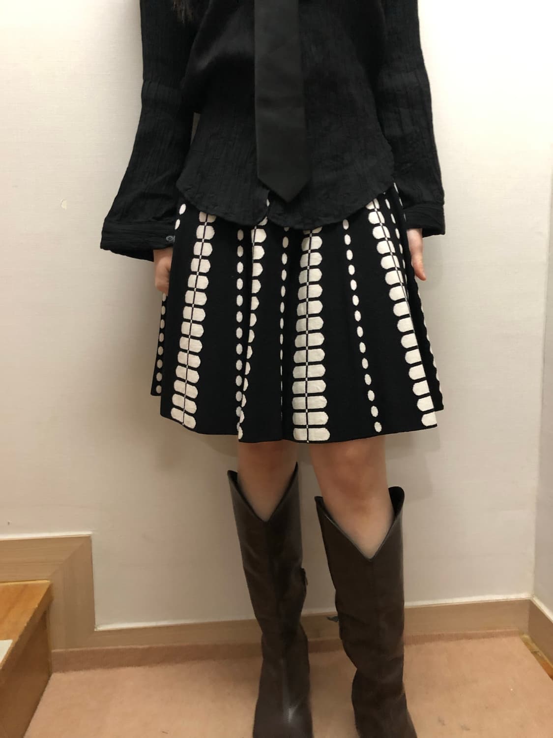 빈티지 블랙 앤 화이트 미니 스커트 상품이미지1