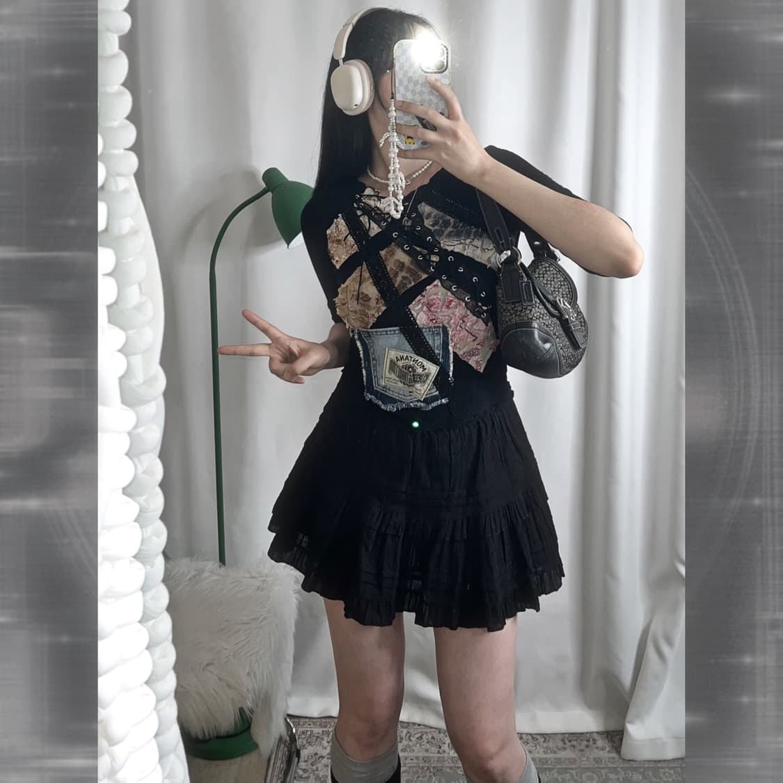 블랙 빈티지 패치 리본 티셔츠 상품이미지6
