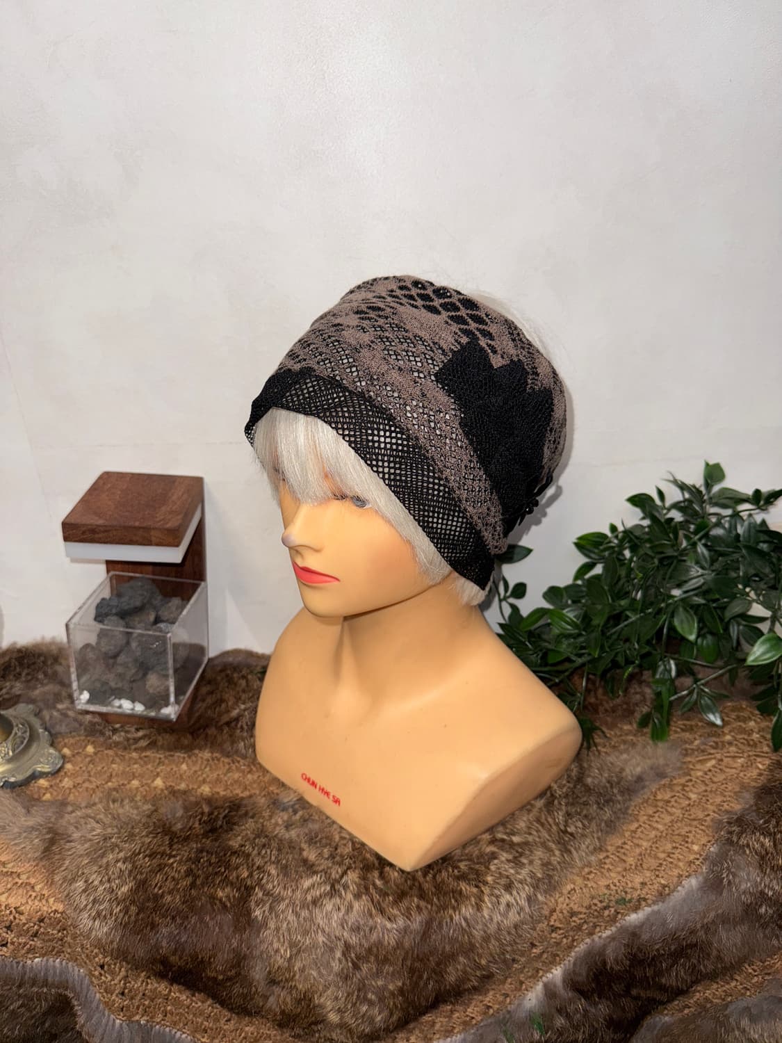 Ash pink grunge net lace hair band 상품이미지1