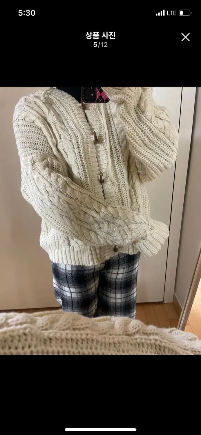 러브미모어 아이보리 꽈배기 니트 후드 가디건 더플 떡볶이 단추 빈티지 상품이미지5