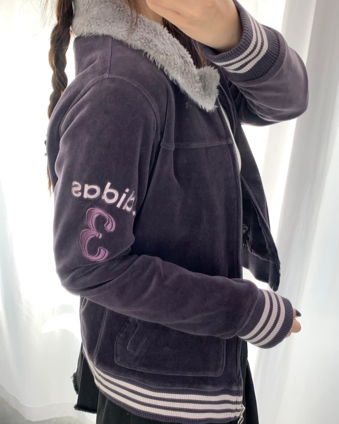 Adidas 아디다스 퍼플컬러 넘버링 벨벳 집업 상품이미지9