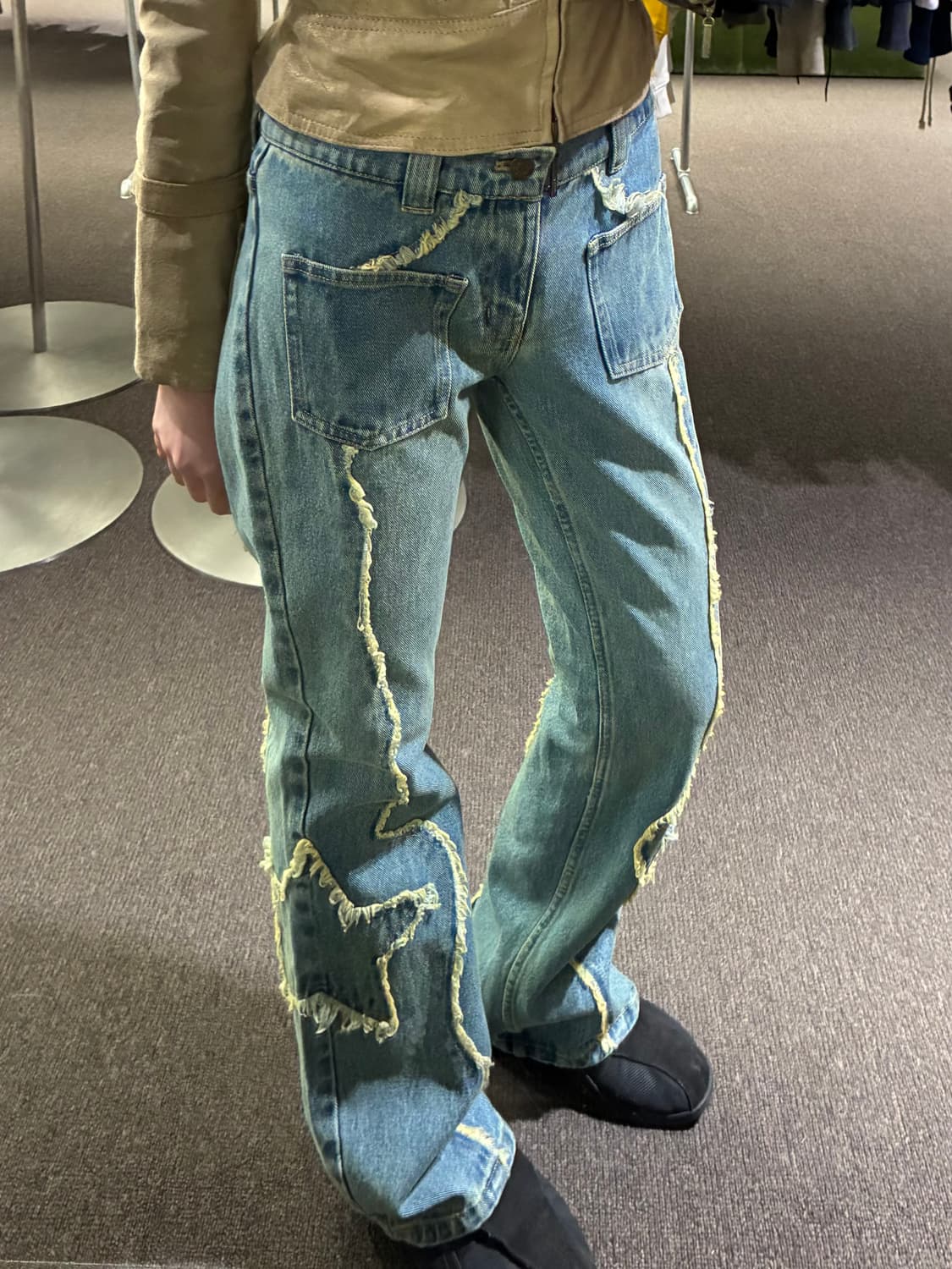 M)X-girl 빈티지 여성 별패치 부츠컷 연청 데님팬츠 상품이미지1