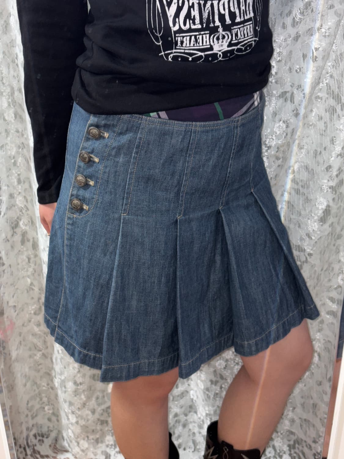 퍼플 체크 데님 스커트 상품이미지2