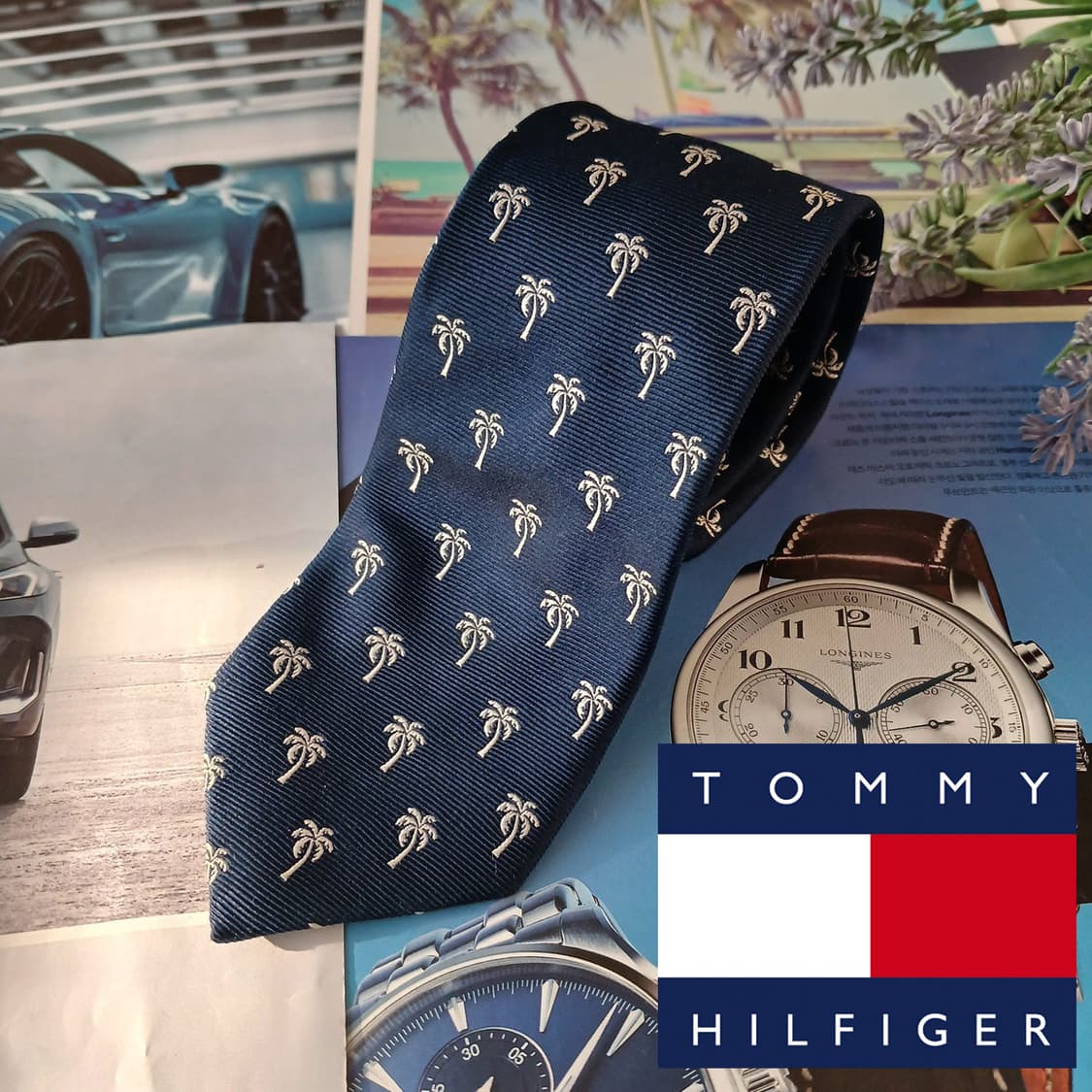 타미 힐피거 실크 네이비 팜트리 패턴 넥타이 7cm A+등급 A19091 상품이미지1