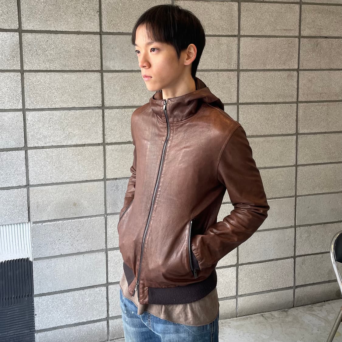 유나이트애로우즈 후드 레더 자켓 상품이미지3