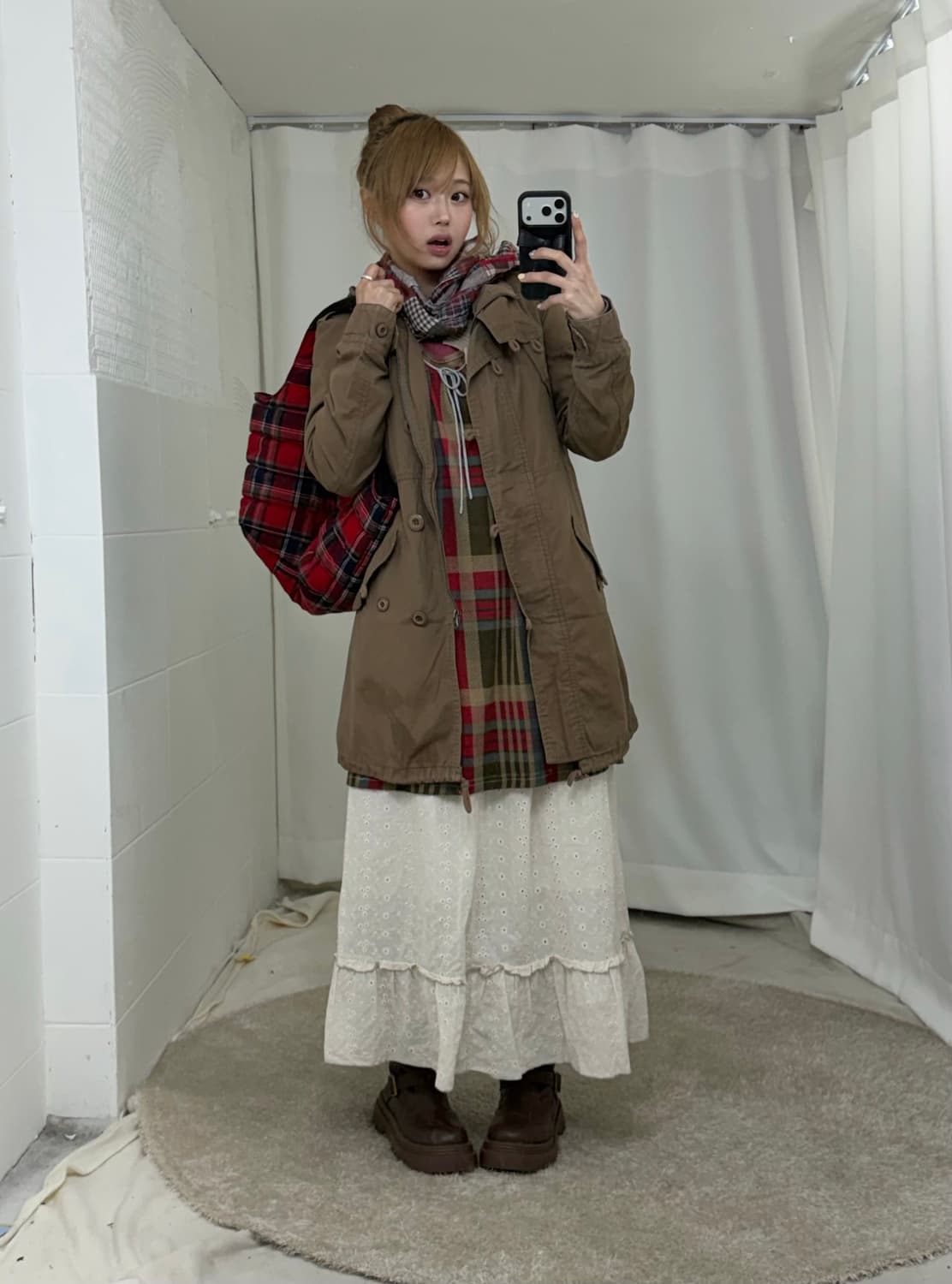 패치워크 체크 너드 하구미 야상 코디세트 상품이미지1