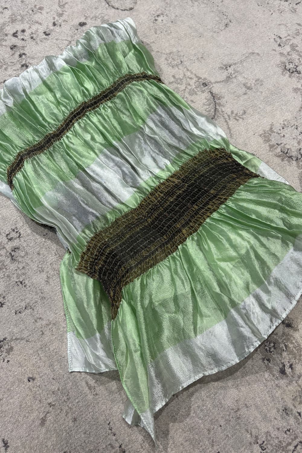 Green Shirred Stripe Scarf 상품이미지3