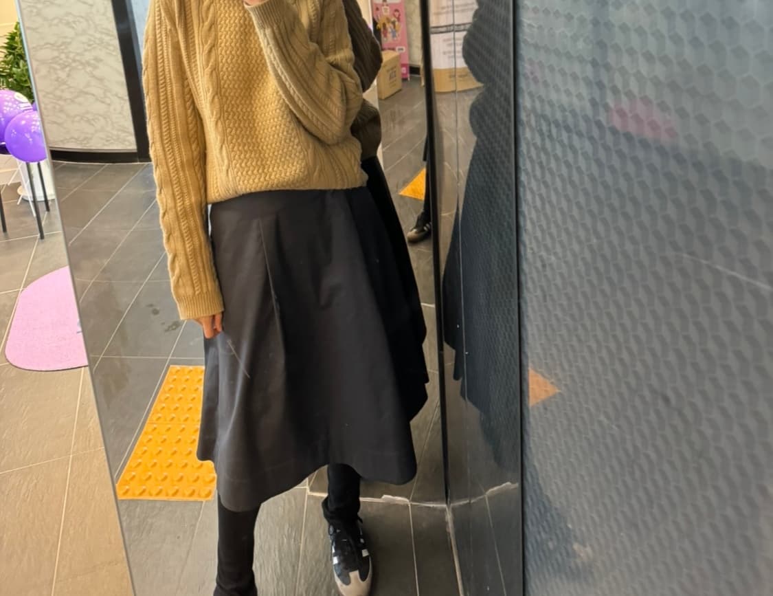 유니클로 코튼 벨티드 플레어 스커트 차콜m 상품이미지8