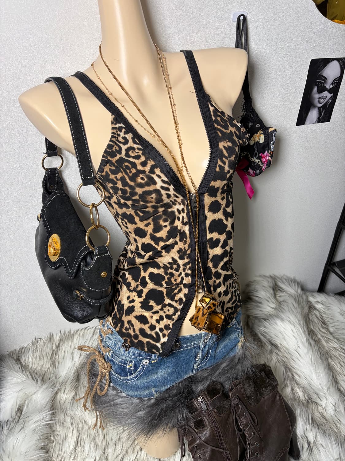 갸루 입술 가디건 호피 나시 세트 상품이미지4