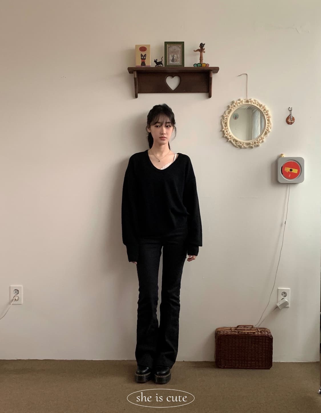 쉬이즈큐트 피크닉 니트 블랙 sheiscute picnic knit 상품이미지3