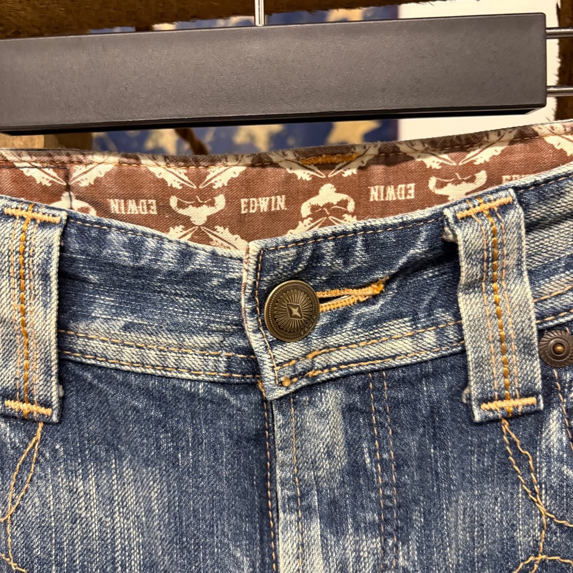90s 에드윈 XV 네이티브 웨스턴 빈티지 워싱 세미부츠컷 데님팬츠N83 상품이미지6