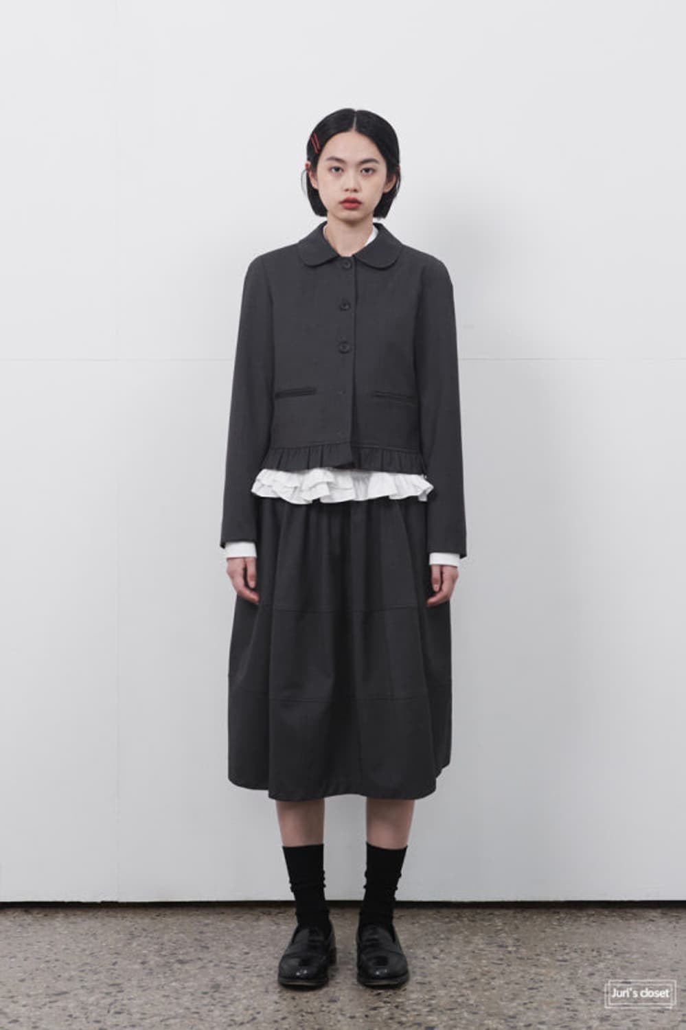 오헤시오 라운드 프릴자켓 블랙  상품이미지1